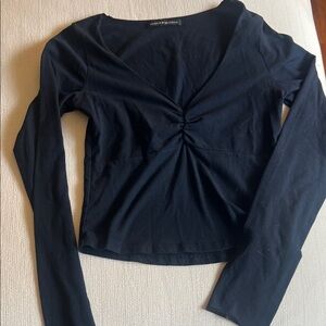Brandy Melville Navy Long-Sleeve ruched front V-Neck Top